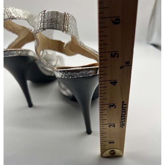 Michael Kors Silver Metallic Peep Toe Sandals Stiletto Heel Shoes Size 7.5 - Picture 5 of 7